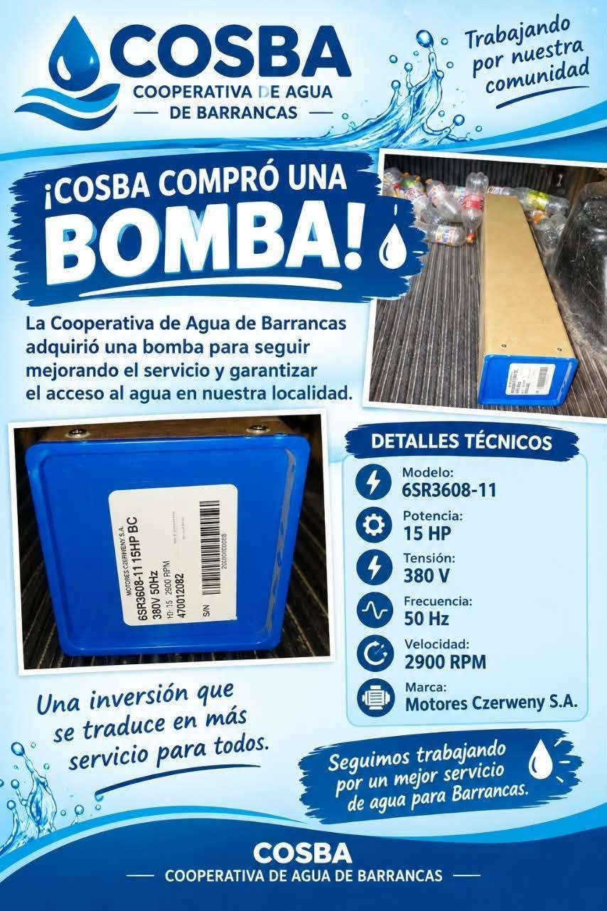 815469365_2659099631171709_1109721813963300906_n LA COOPERATIVA DE AGUA DE BARRANCAS COSBA COMPRÓ UNA BOMBA MAS